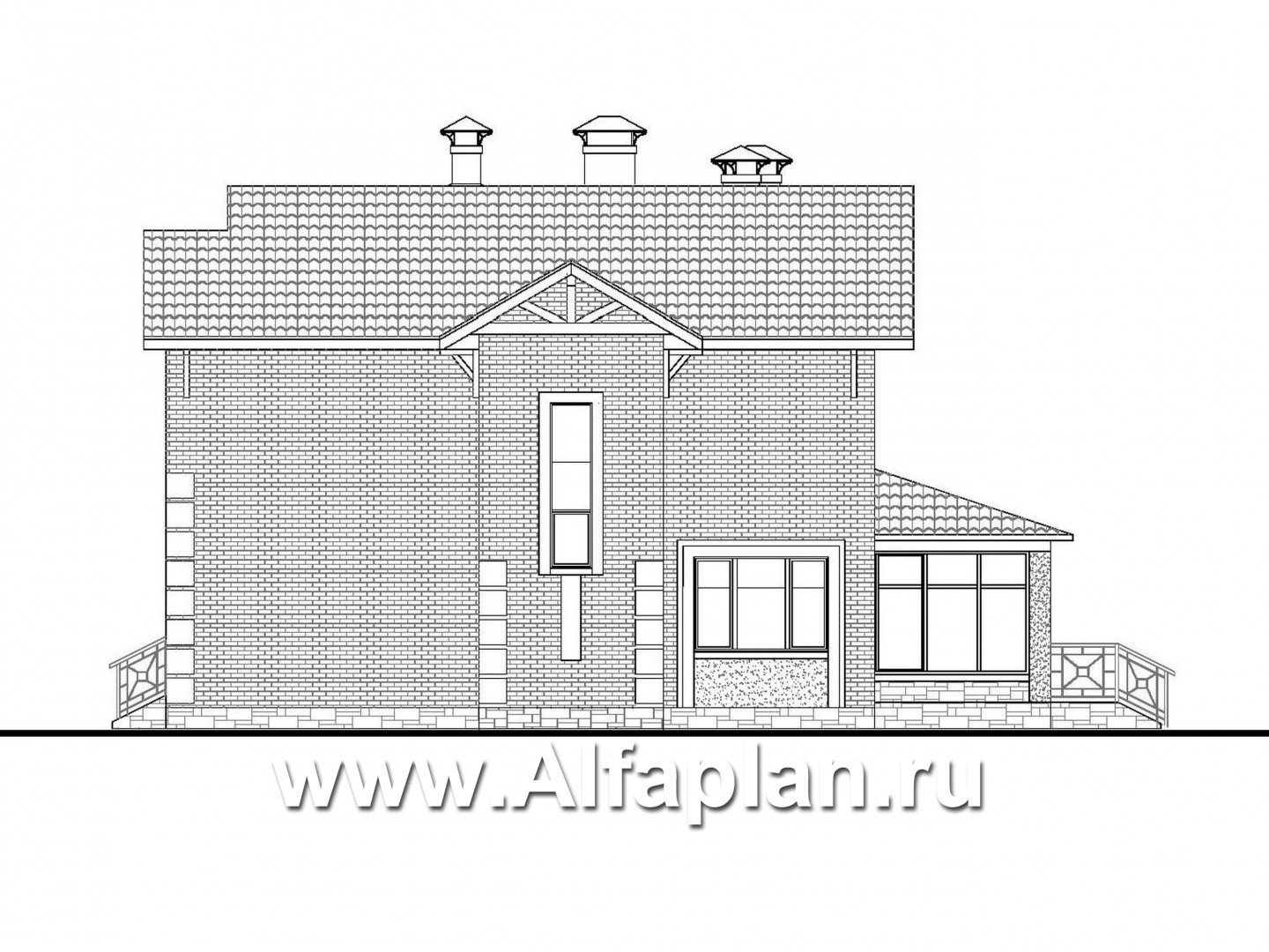 Проекты домов Альфаплан - «Традиция» - комфортабельный коттедж с гаражом на два автомобиля - изображение фасада №2