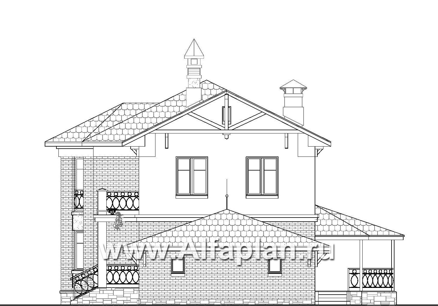 Проекты домов Альфаплан - «Классика»- двухэтажный особняк с эркером и гаражом на два автомобиля - изображение фасада №2