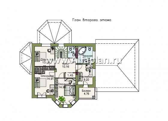 Проекты домов Альфаплан - «Классика»- двухэтажный особняк с эркером и гаражом на два автомобиля - превью плана проекта №2