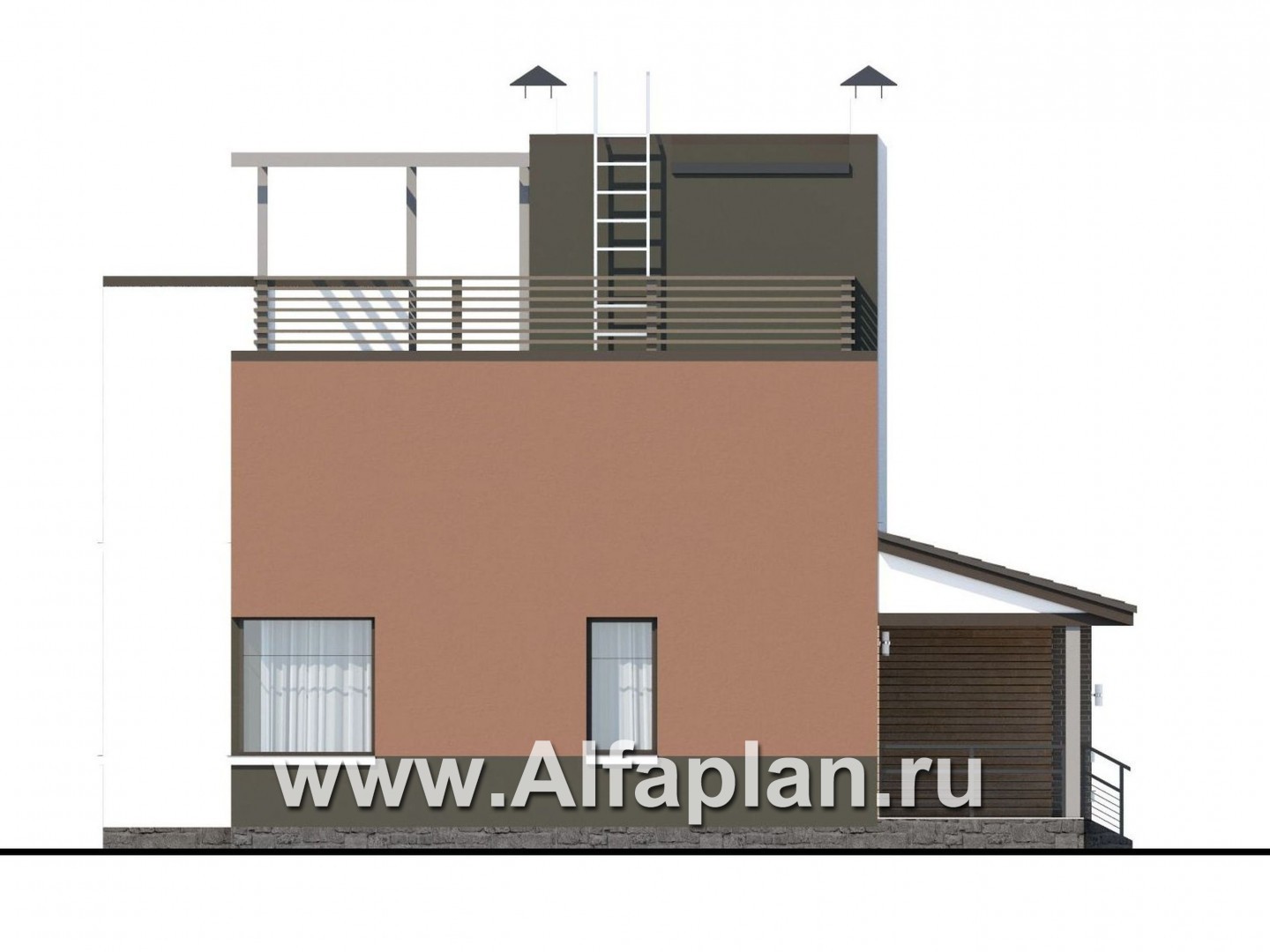 Проекты домов Альфаплан - «Рефлекс» - комфортабельный коттедж с эксплуатируемой кровлей - изображение фасада №2