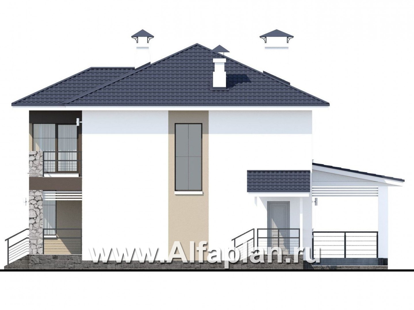 Проекты домов Альфаплан - «Лотос» - проект современного двухэтажного дома - изображение фасада №2