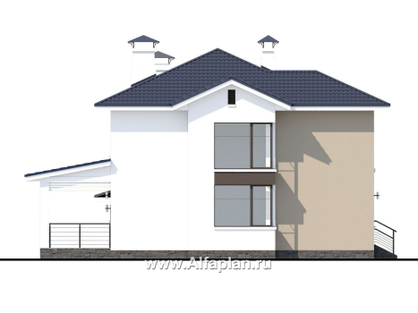Проекты домов Альфаплан - «Лотос» - компактный современный двухэтажный дом с гаражом - превью фасада №3