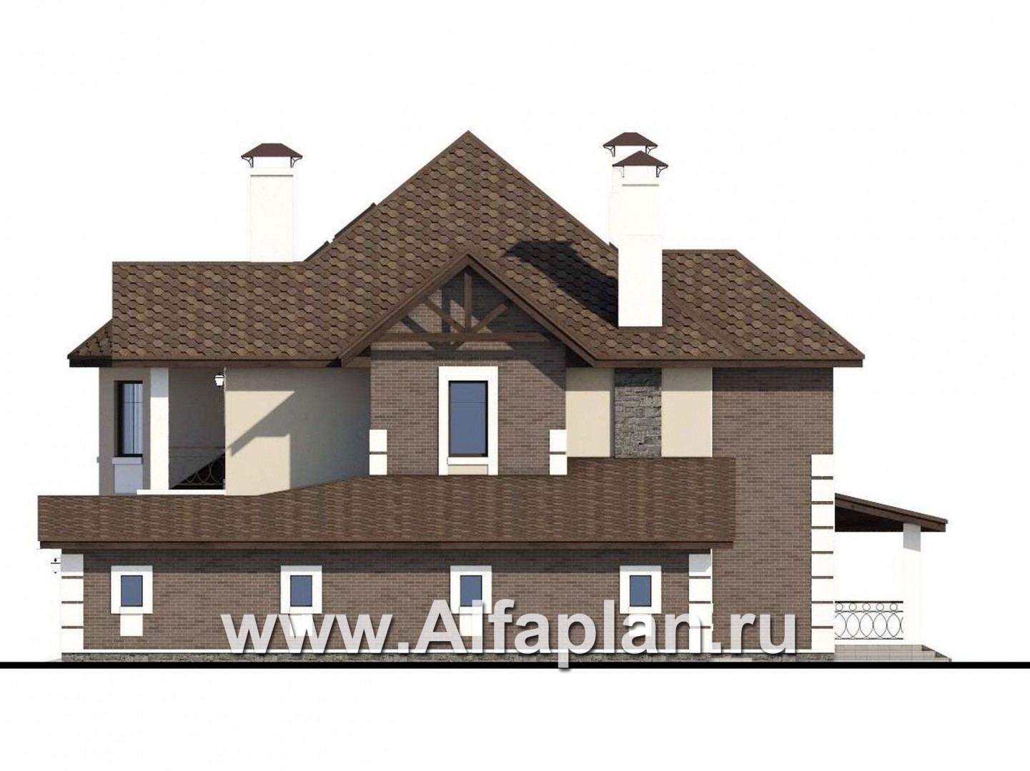 Проекты домов Альфаплан - «Воронцов»- респектабельный коттедж из газобетона с гаражом - изображение фасада №2