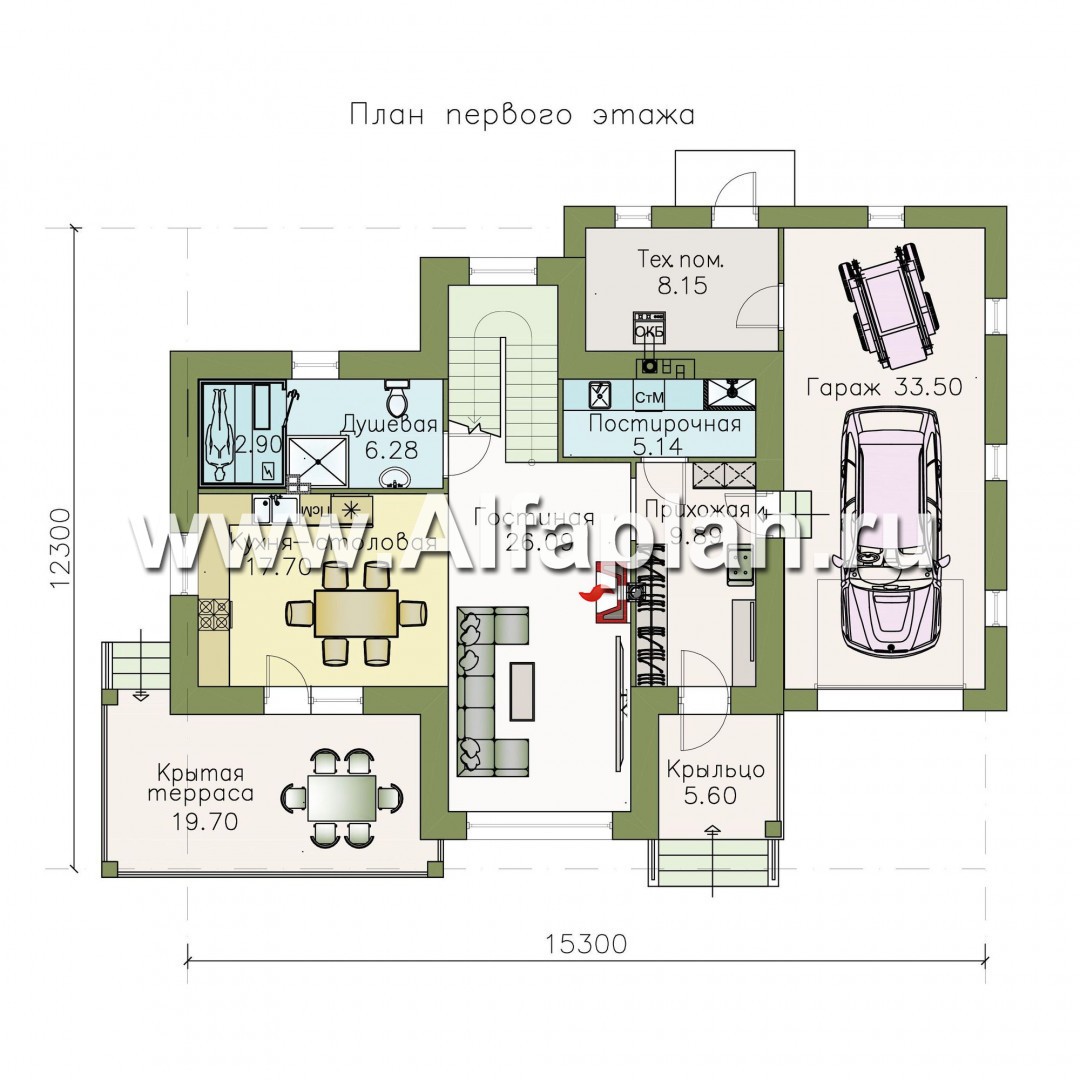 Проекты домов Альфаплан - «Модерн» - изящный коттедж с гаражом в стиле Серебряного века - изображение плана проекта №1