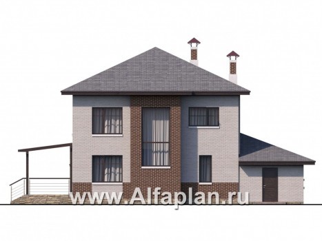 Проекты домов Альфаплан - «Печора» - стильный двухэтажный коттедж с гаражом - превью фасада №4