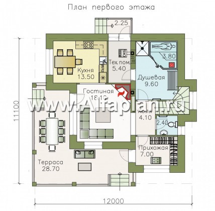 Проекты домов Альфаплан - «Квантум» - современный двухэтажный дом с большой террасой - превью плана проекта №1