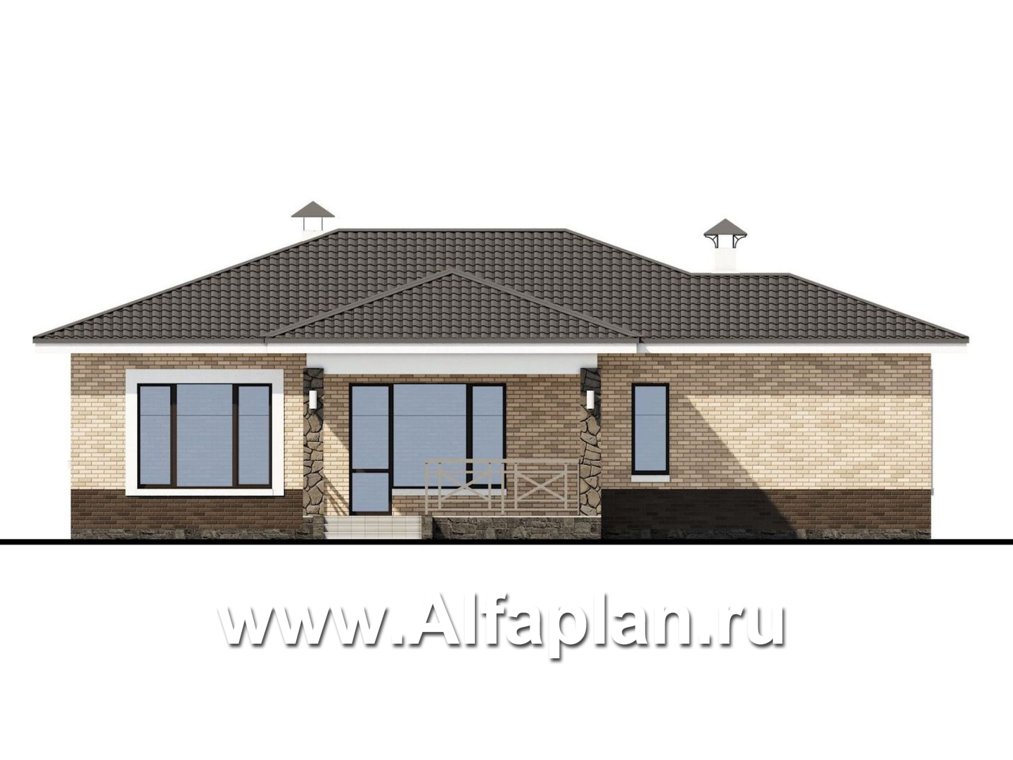 Проекты домов Альфаплан - «Мельпомена» - стильный одноэтажный коттедж с террасой - изображение фасада №4