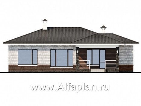 Проекты домов Альфаплан - «Наяда» - современный одноэтажный коттедж с террасой - превью фасада №4