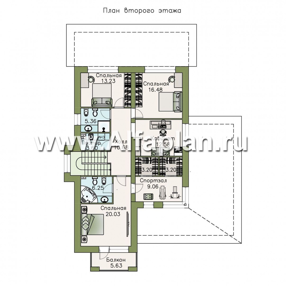 Проекты домов Альфаплан - «Новый поворот» - комфортный двухэтажный дом с гаражом - изображение плана проекта №2
