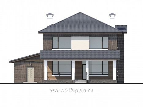 Проекты домов Альфаплан - «Новый поворот» - комфортный двухэтажный дом с гаражом - превью фасада №4