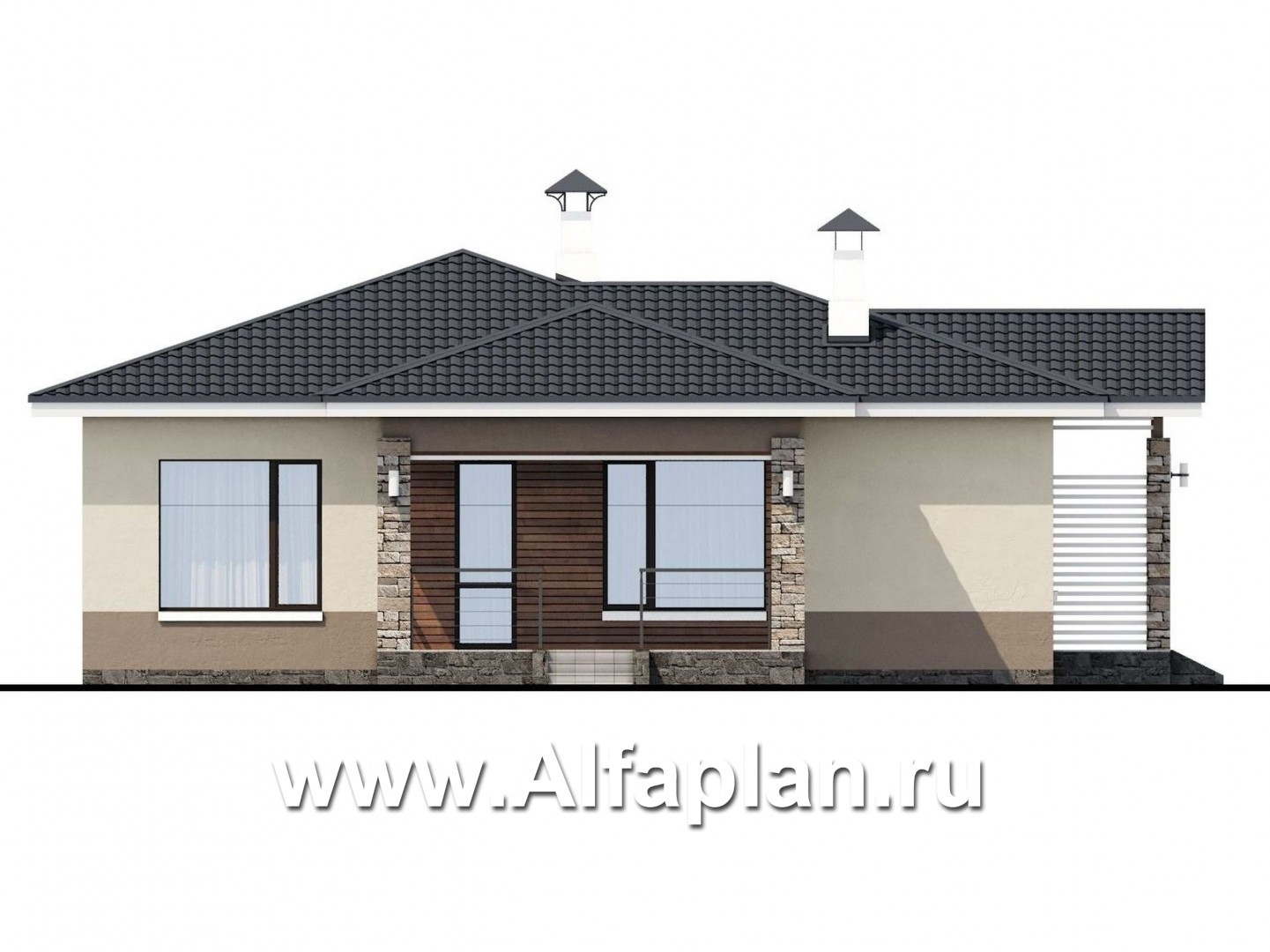 Проекты домов Альфаплан - «Мелета» - компактный и уютный одноэтажный дом с двумя спальнями - изображение фасада №3
