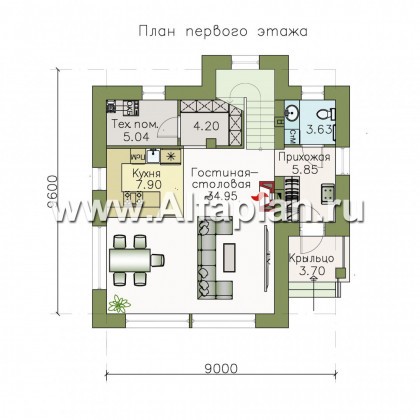 Проекты домов Альфаплан - «Сапфир» - недорогой компактный дом для маленького участка - превью плана проекта №1