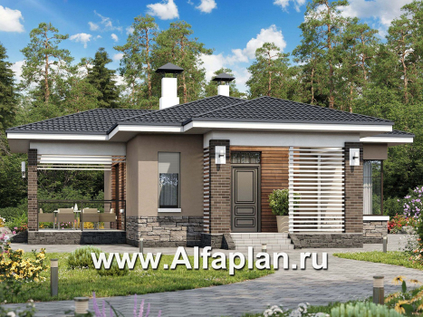 Проекты домов Альфаплан - «Аэда» - небольшой одноэтажный дом с тремя спальнями - превью основного изображения