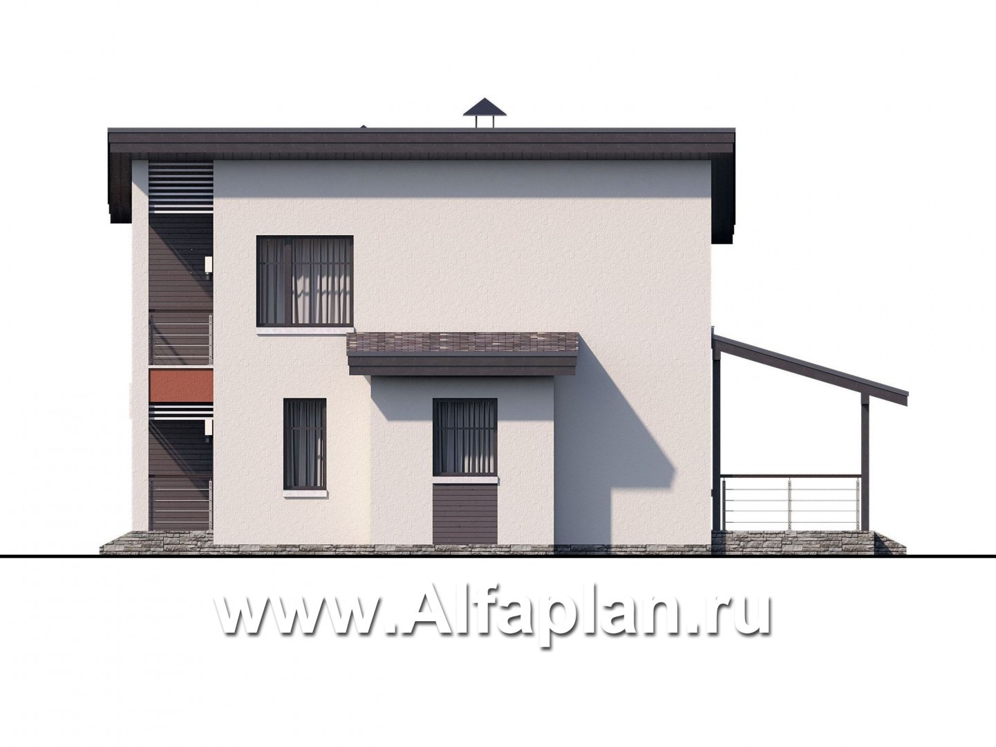 Проекты домов Альфаплан - «Рациональ» - компактный коттедж с односкатной кровлей - изображение фасада №2