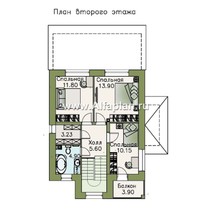 Проекты домов Альфаплан - «Рациональ» - компактный коттедж с полным по высоте вторым этажом - превью плана проекта №2
