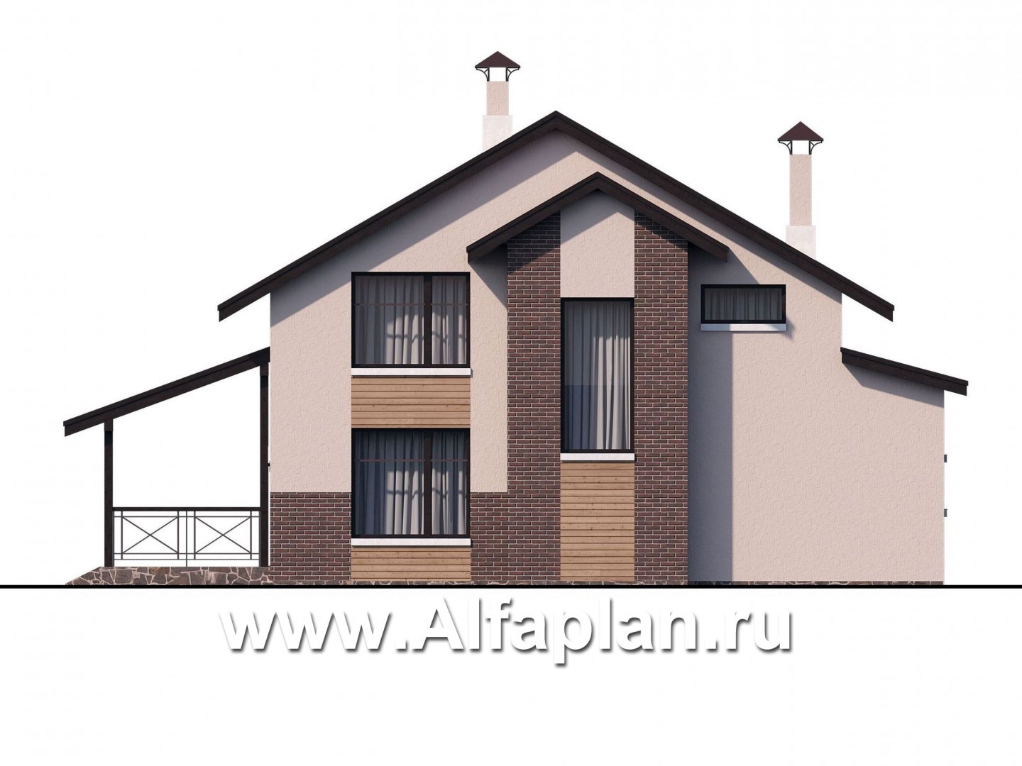 Проекты домов Альфаплан - Уютный загородный дом с двускатной кровлей - изображение фасада №4