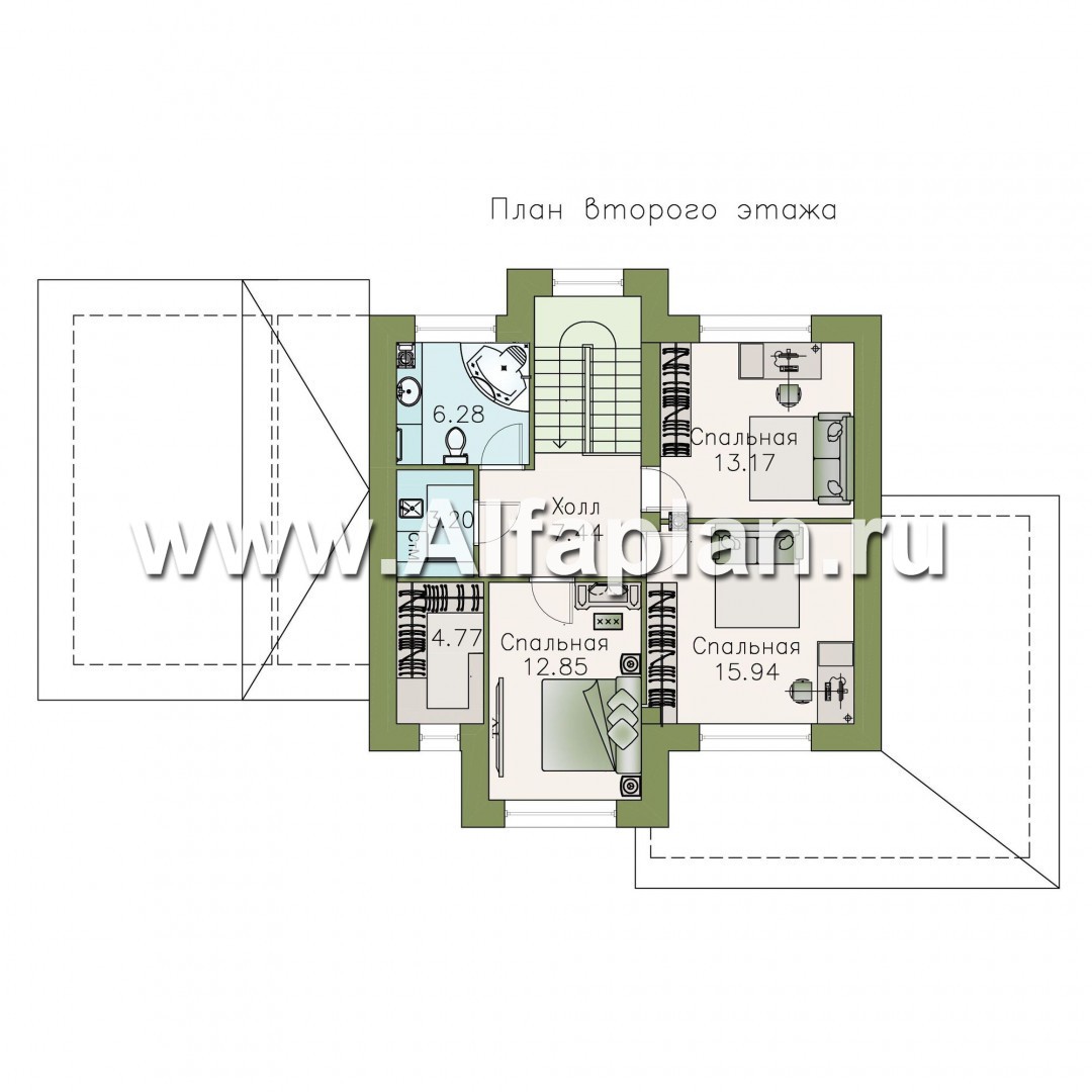 Проекты домов Альфаплан - «Стимул» - рациональный загородный дом с навесом для машины - план проекта №2