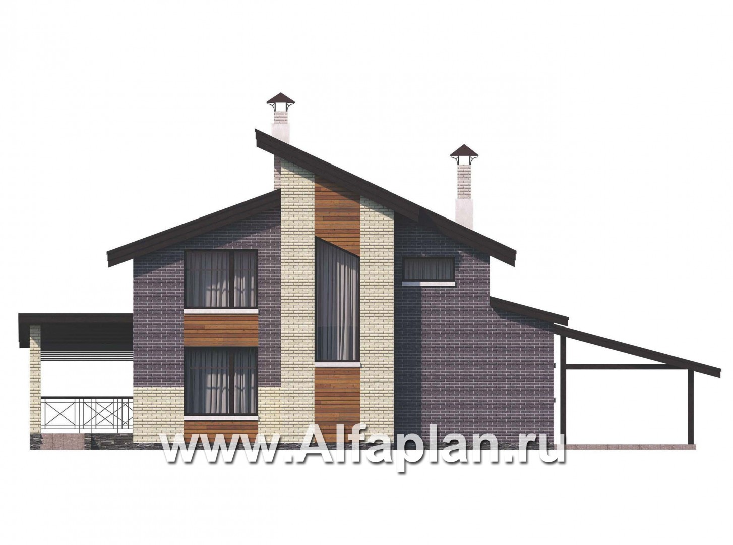 Проекты домов Альфаплан - 792В - «Стимул» - проект стильного двухэтажного дома с гаражом-навесом - изображение фасада №4