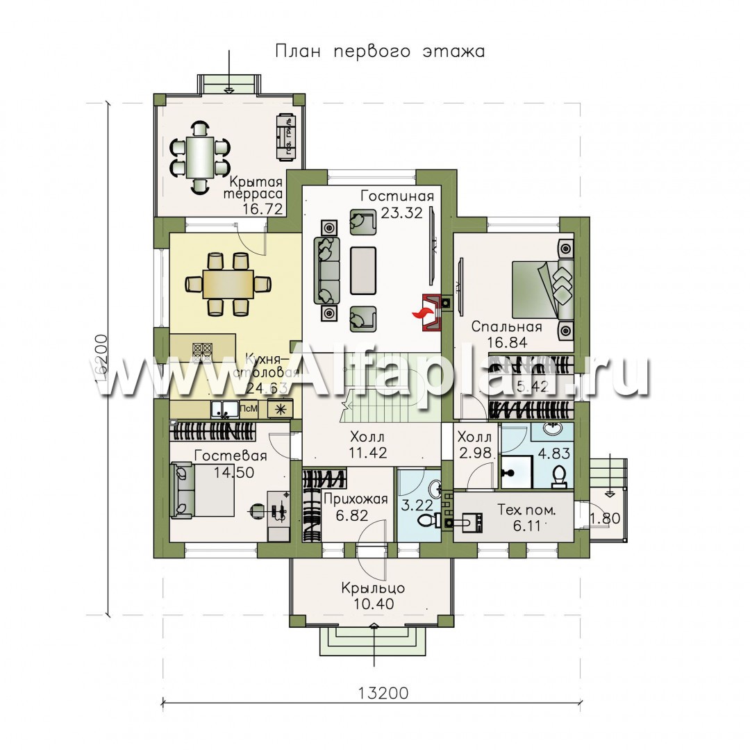 Проекты домов Альфаплан - «Кластер Персея» - дом с двумя жилыми комнатами на 1 эт и с мансардой - план проекта №1