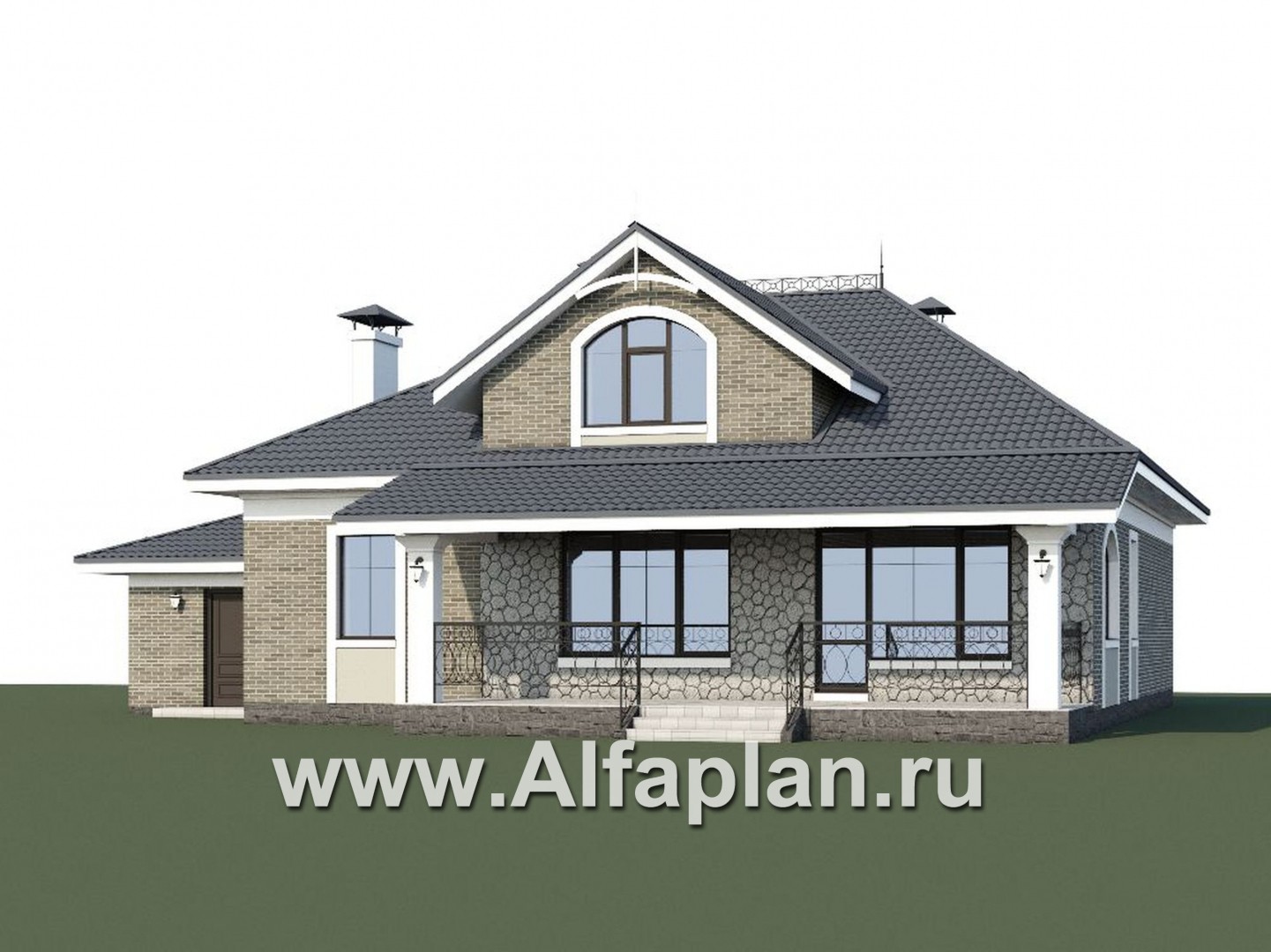 Проекты домов Альфаплан - «Валдай» - мансардный дом с гаражом и красивым эркером - дополнительное изображение №1