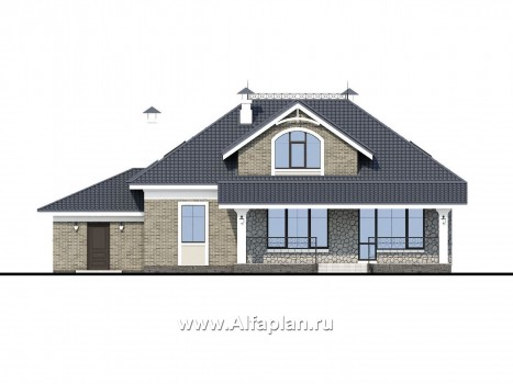 Проекты домов Альфаплан - «Валдай» - мансардный дом с гаражом и красивым эркером - превью фасада №4