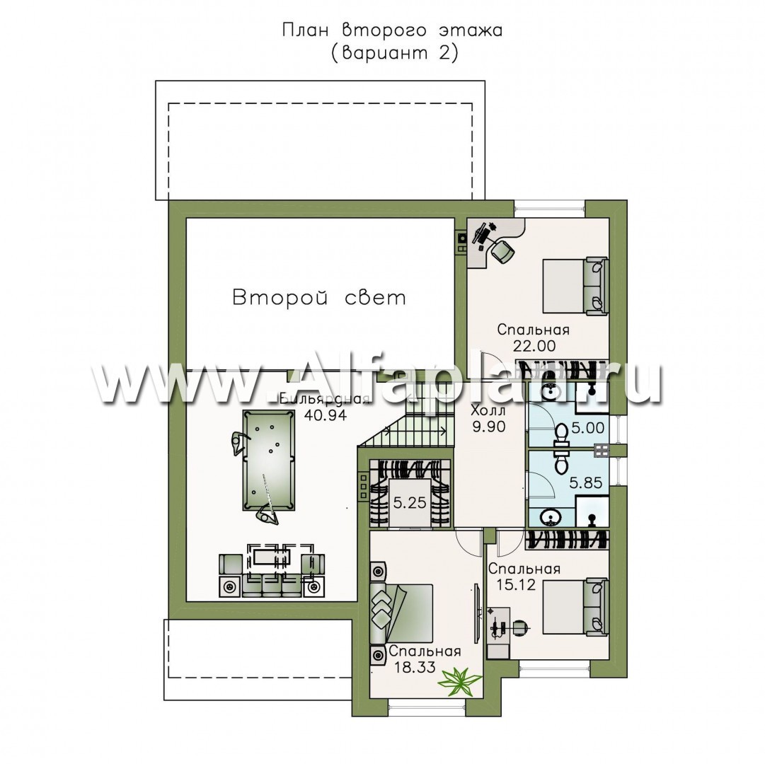 Проекты домов Альфаплан - «Мажестик» - современный  коттедж в полтора этажа с гаражом - изображение плана проекта №3