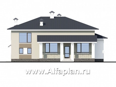 Проекты домов Альфаплан - «Мажестик» - современный  коттедж в полтора этажа с гаражом - превью фасада №4