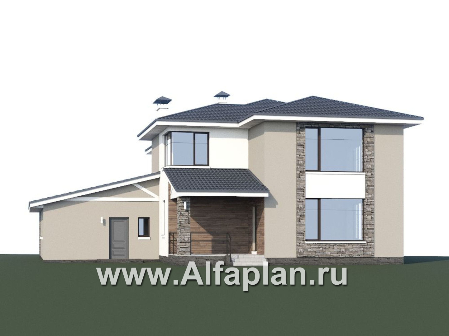 Проекты домов Альфаплан - «Выбор русалки» - современный комфортабельный дом с большим гаражом - дополнительное изображение №1