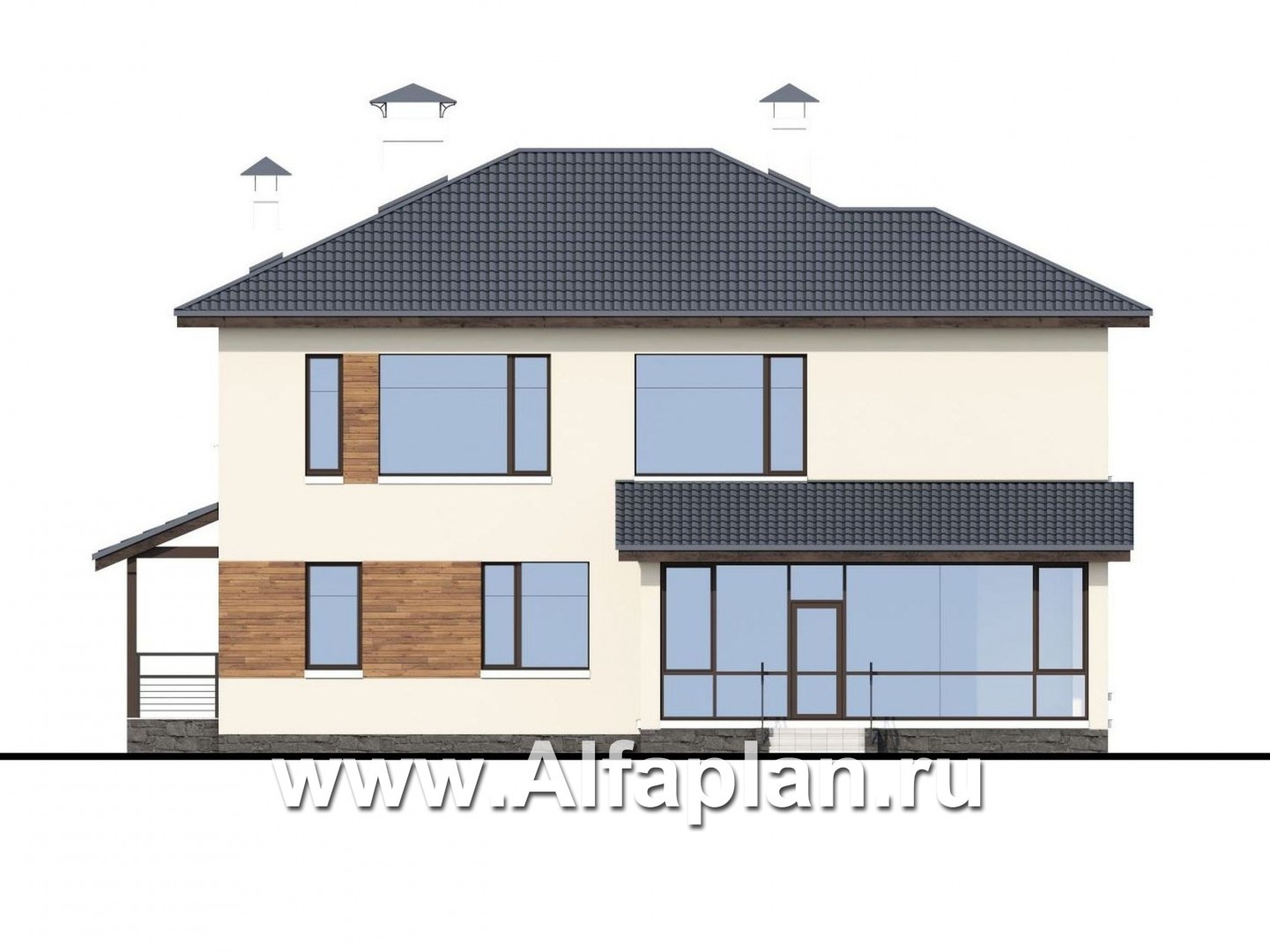 Проекты домов Альфаплан - «Прайд» - современный коттедж с остекленной верандой - изображение фасада №4