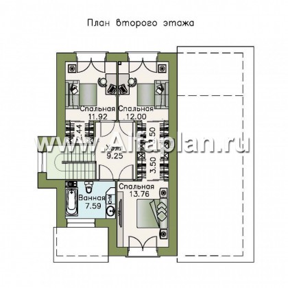 Проекты домов Альфаплан - «Простор» - компактный кирпичный дом с просторной гостиной - превью плана проекта №2