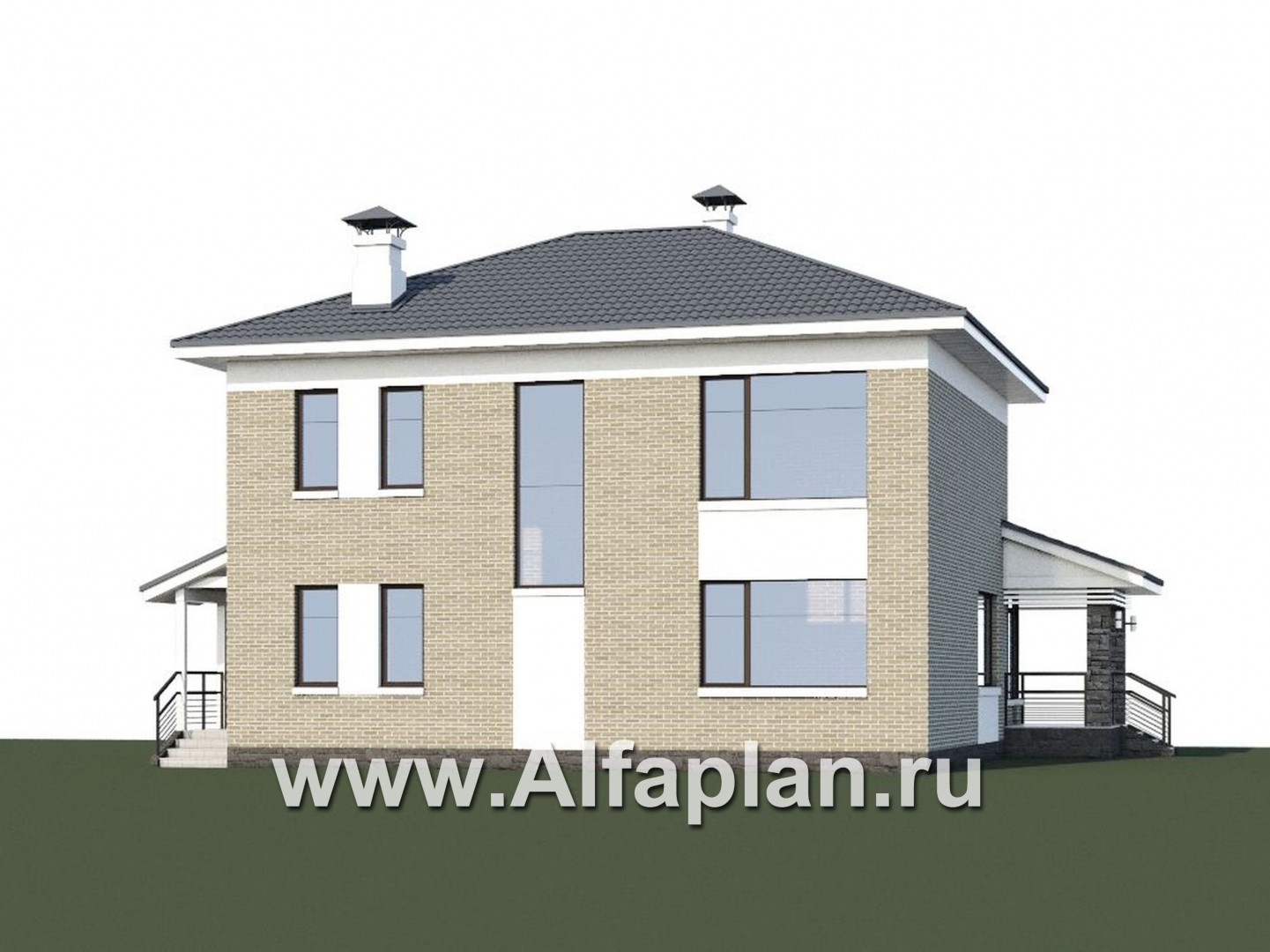 Проекты домов Альфаплан - «Летний вечер» - современный двухэтажный коттедж с верандой - дополнительное изображение №1