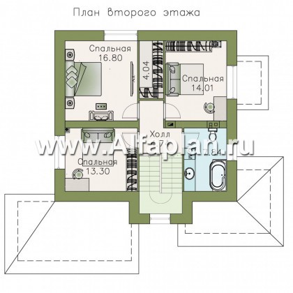 Проекты домов Альфаплан - «Медея» - компактный дом с верандой на главном фасаде - превью плана проекта №2