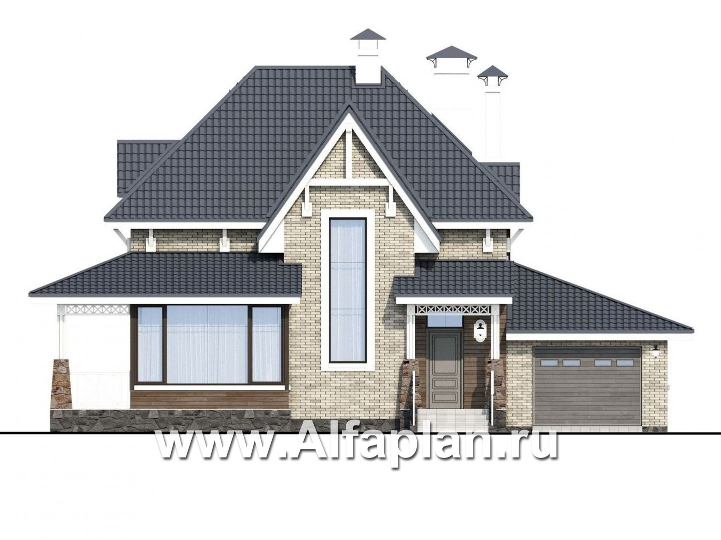 Проекты домов Альфаплан - «Медея» - компактный дом с верандой на главном фасаде - изображение фасада №1