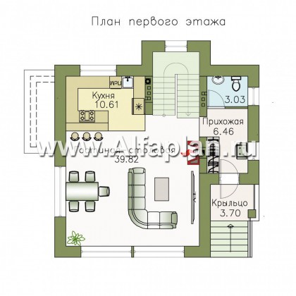 Проекты домов Альфаплан - «Сапфир» - недорогой компактный дом для маленького участка - превью плана проекта №2