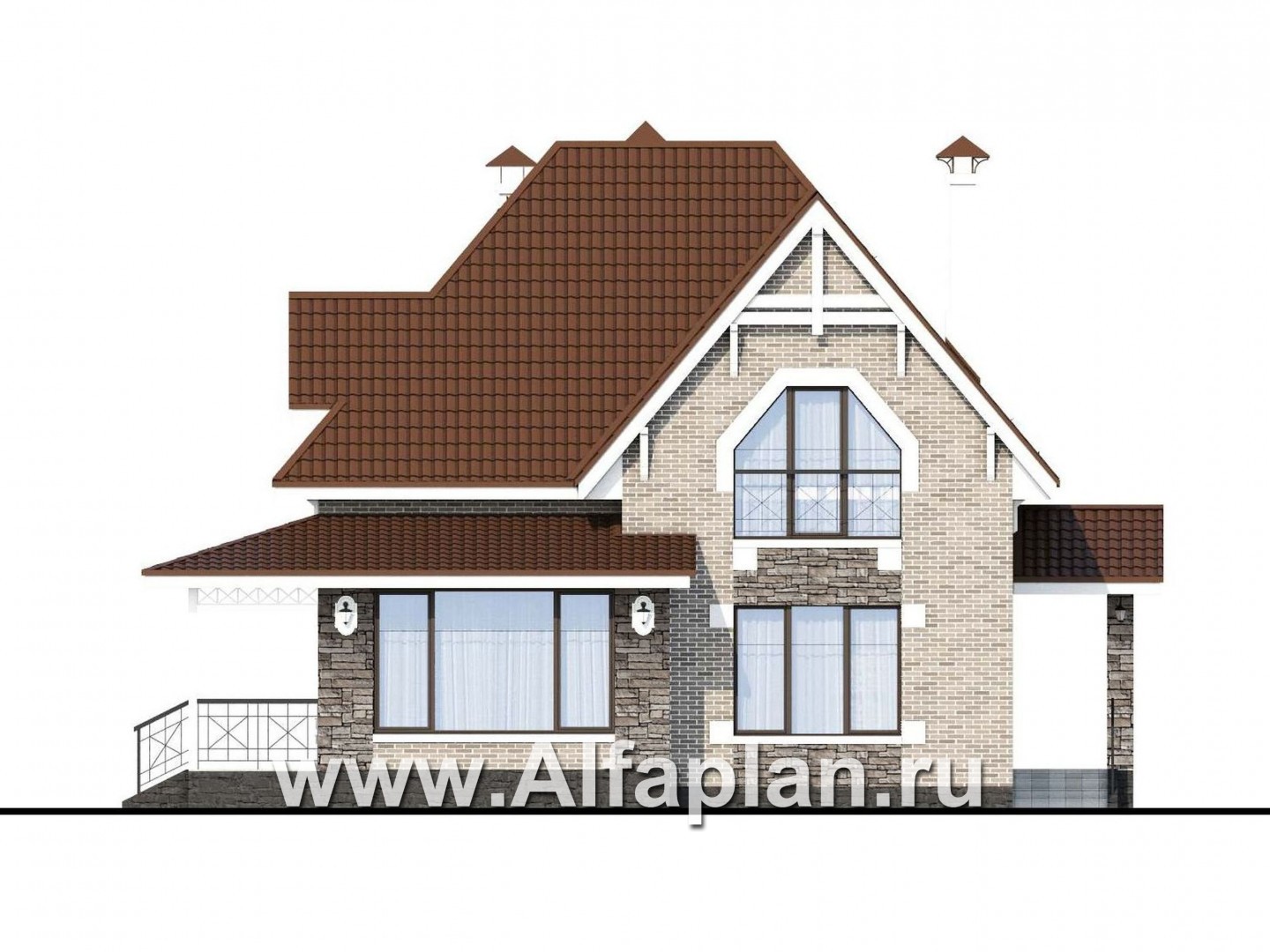 Проекты домов Альфаплан - «Галант» - небольшой мансардный дом с удобной верандой - изображение фасада №1