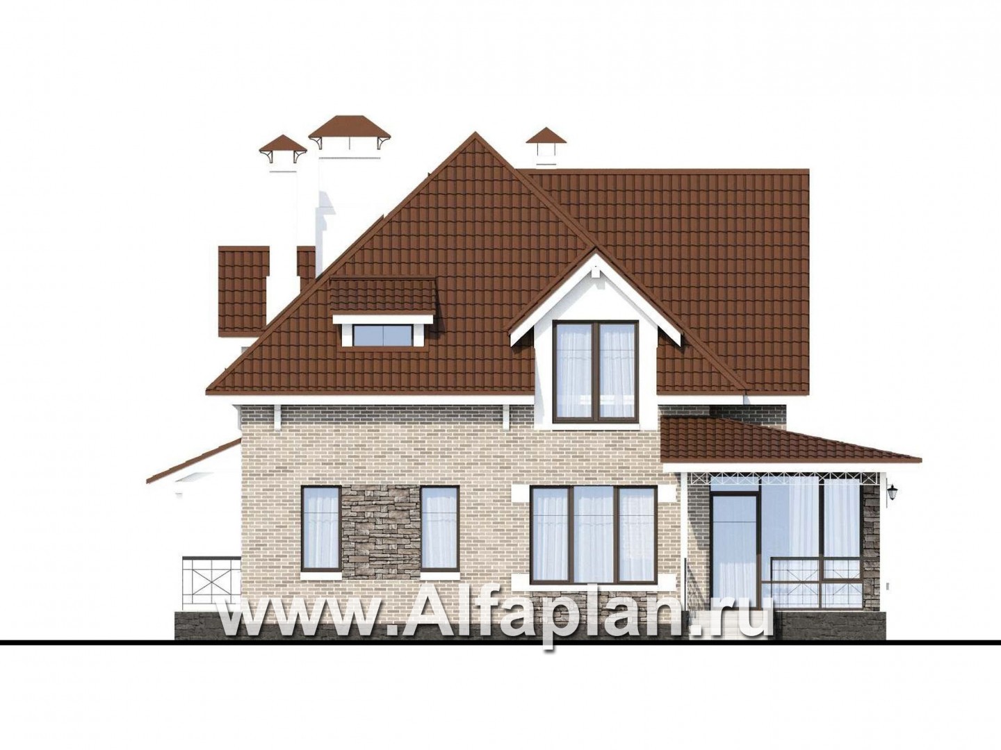 Проекты домов Альфаплан - «Галант» - небольшой мансардный дом с удобной верандой - изображение фасада №3