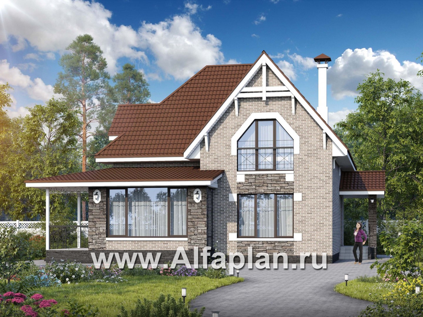 Проекты домов Альфаплан - «Галант» - небольшой мансардный дом с удобной верандой - основное изображение