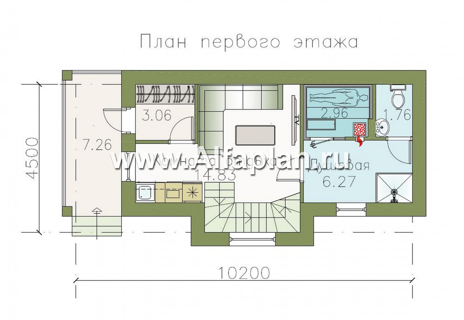 Проекты домов Альфаплан - Дом для отдыха (баня) с жилой мансардой - план проекта №1
