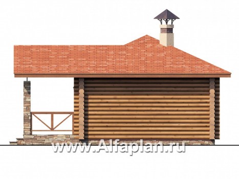 Проекты домов Альфаплан - Компактная, угловая деревянная баня с террасой - превью фасада №2