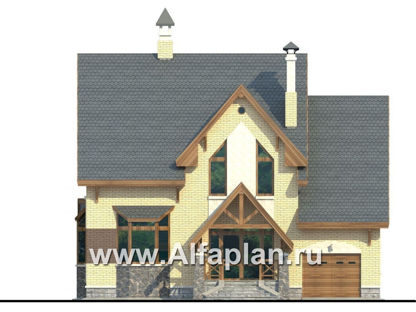 Проекты домов Альфаплан - «Норд» - проект двухэтажного загородного дома с гаражом и террасой - изображение фасада №1