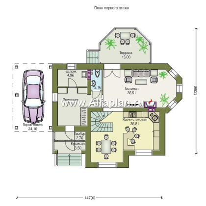Проекты домов Альфаплан - «Эйваро»- проект коттеджа с двусветной  столовой - превью плана проекта №1