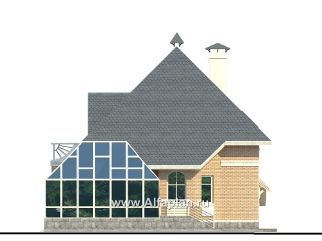 Проекты домов Альфаплан - «Кристалл» - загородный дом с оранжереей - превью фасада №2
