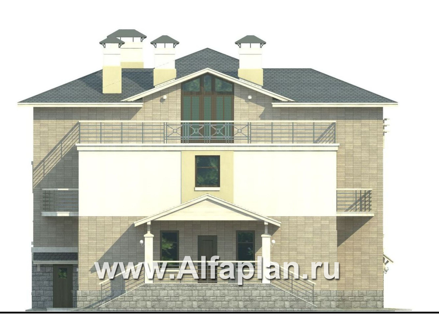 Проекты домов Альфаплан - «Три семерки» - трехэтажный загородный особняк - изображение фасада №3