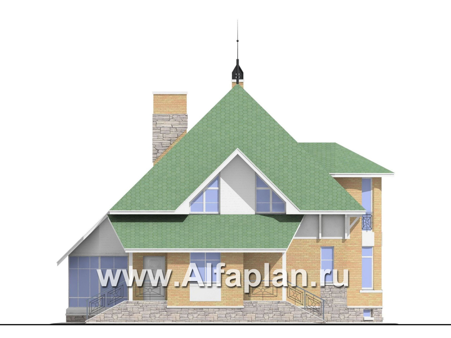 Проекты домов Альфаплан - «Петит Плюс» - коттедж с цокольным этажом - изображение фасада №3