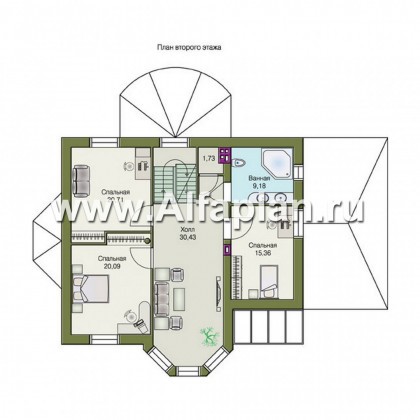 Проекты домов Альфаплан - «Фаворит» - коттедж с эркером и навесом для машины - превью плана проекта №2
