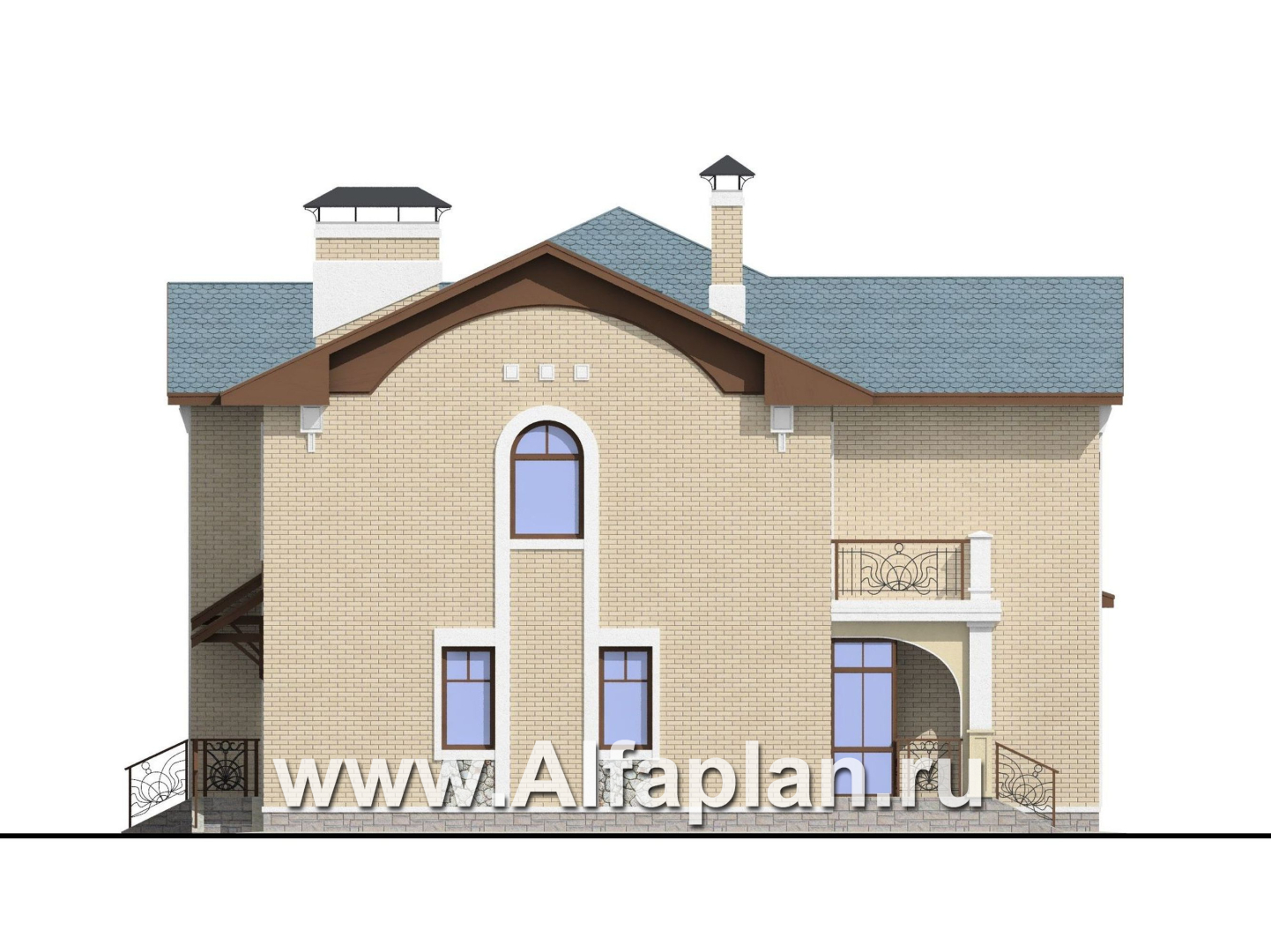 Проекты домов Альфаплан - «Голицын»- изящный коттедж с двусветной гостиной - изображение фасада №3