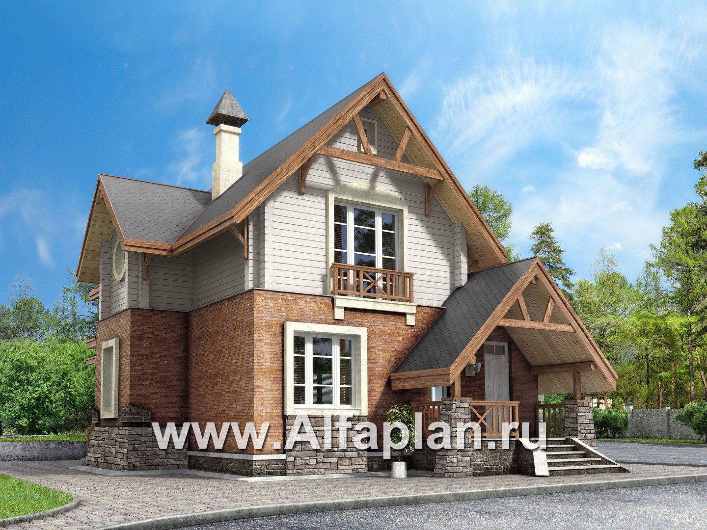 Проекты домов Альфаплан - «Альпенхаус»- альпийское шале из комбинированных материалов - дополнительное изображение №1