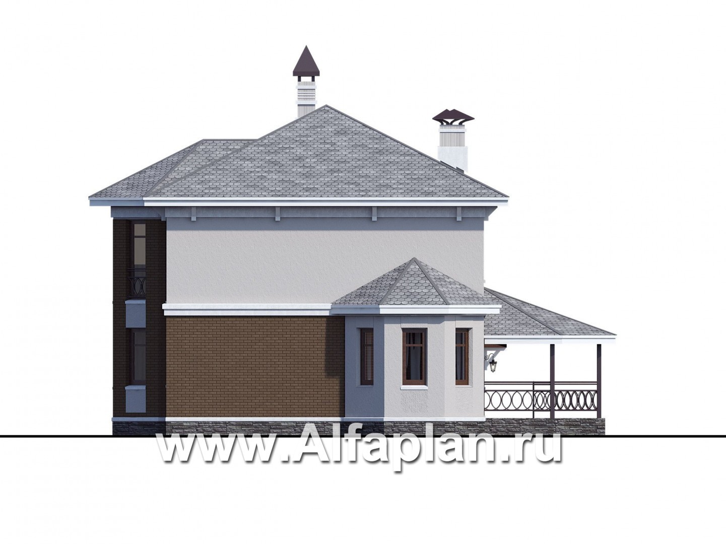 Проекты домов Альфаплан - «Классика»- двухэтажный особняк с эркером и большим гаражом - изображение фасада №2