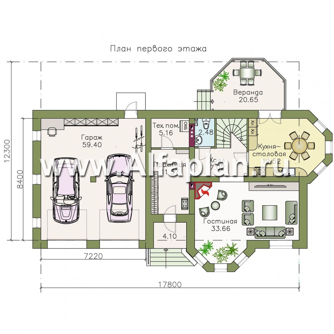 Проекты домов Альфаплан - «Классика»- двухэтажный особняк с эркером и большим гаражом - план проекта №1