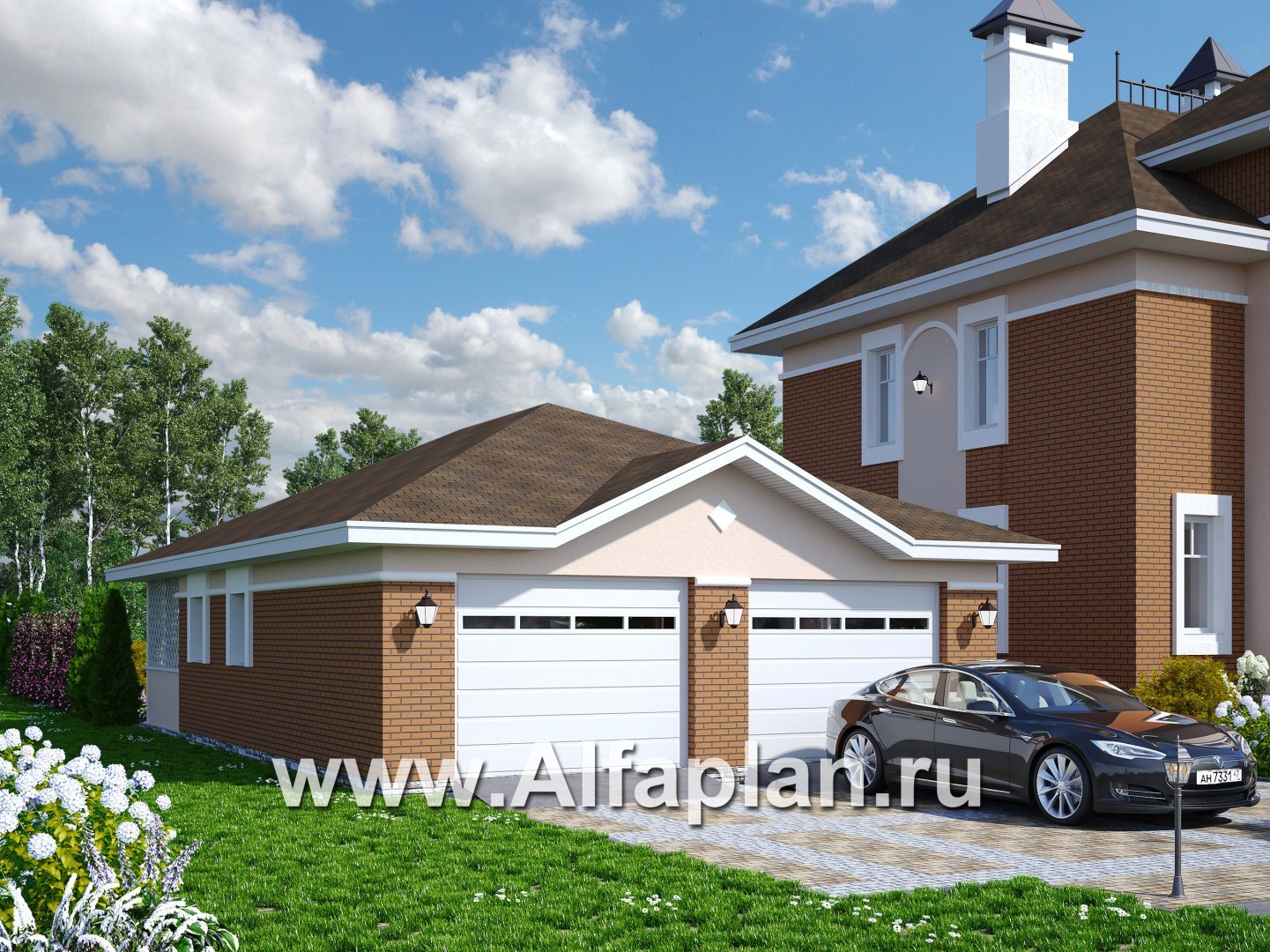 Проекты домов Альфаплан - Гараж на два автомобиля с кладовой и дровником - основное изображение